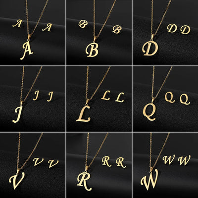 classic style letter stainless steel plating gold plated jewelry set