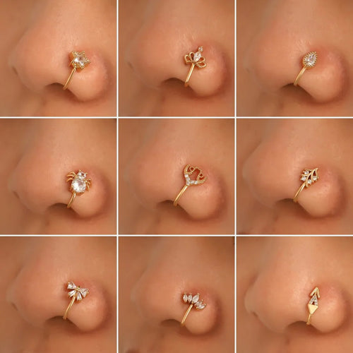 Creative Non-Pierced U-Shaped Animal Nose Clip Nose Jewelry Copper Inlaid Zircon Bee Spider Fake Nose Ring Piercing Accessories