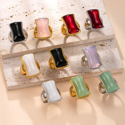 New Stainless Steel Ring Vintage Style Cast Rectangle Gemstone Ring Exaggerated Personality Titanium Steel Jewelry