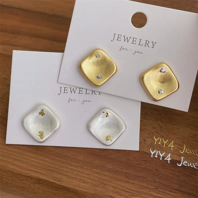 Geometric Square Women's Earrings Luxury Frosted Gold Foil Fashion Versatile High-End Sensation Elegant Jewelry Accessories