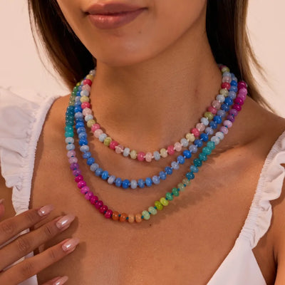 INS Design Colorful Natural Stone Abacus Beads Handmade Beaded Stainless Steel Necklace Dopamine Colorful Necklace