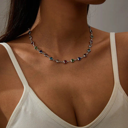 Colorful Heart Shaped Glass Pendant Necklace Stainless Steel 304 Lobster Clasp Casual Elegant Fashion For Women All Seasons