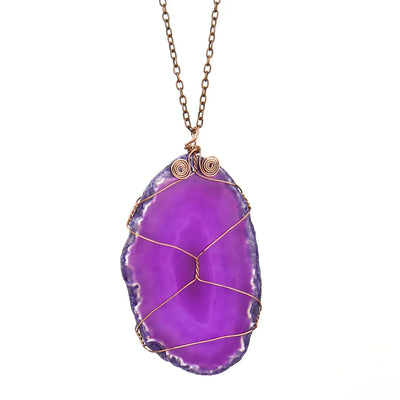 Handmade Natural Agate Irregular Crystal Raw Stone Necklace Sweater Chain Geometric Pattern 18K Gold Simple Style For Women