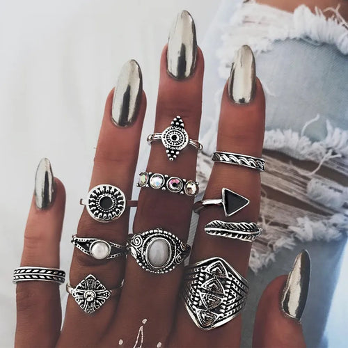 Fashion Geometric Alloy Plating Artificial Gemstones Unisex Ring Sets