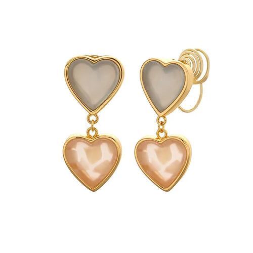 Painless Double Heart Shaped Ear Cuff Women's Fashion Simple Style Color Collision No Piercing Required New Version Earring