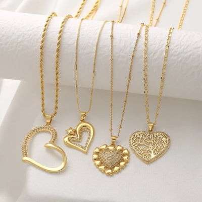 Love Heart Pendant Necklace Women's Copper Plated 18K Gold Lockbone Chain Simple Style Daily Wear Jewelry Accessory