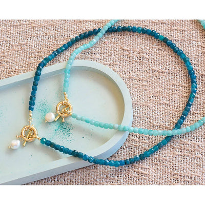 Vacation Geometric natural stone Freshwater Pearl Titanium Steel Beaded Chain Beaded Necklaces Wholesale